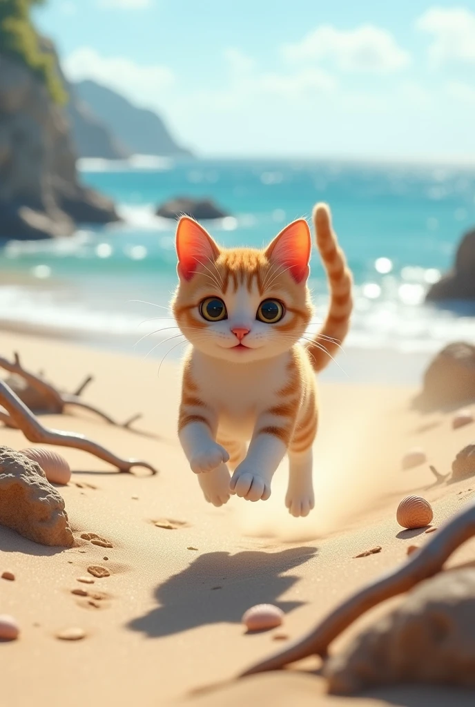 cat running near beach
