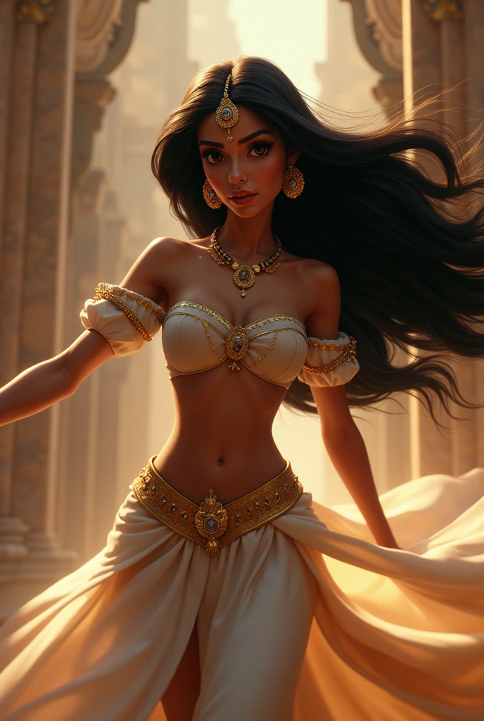 Stunning Princess Jasmine, photo in 8k, in action, cinematic.