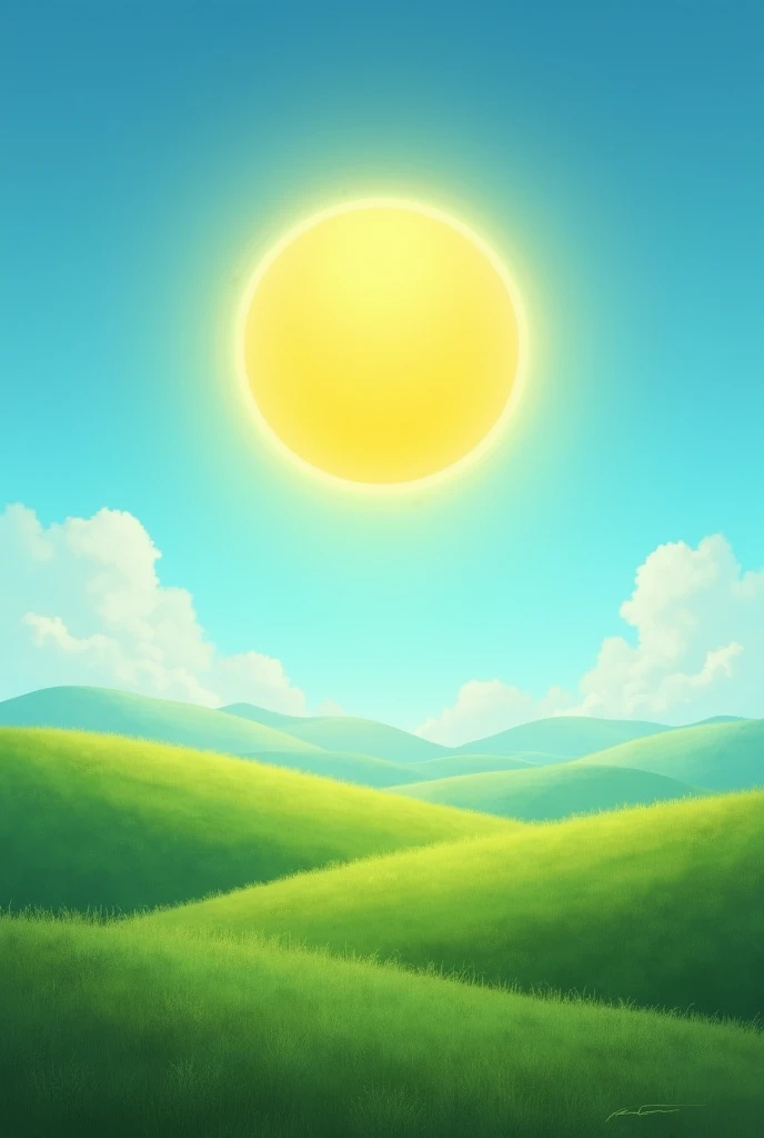 The sun in the clear sky over the field