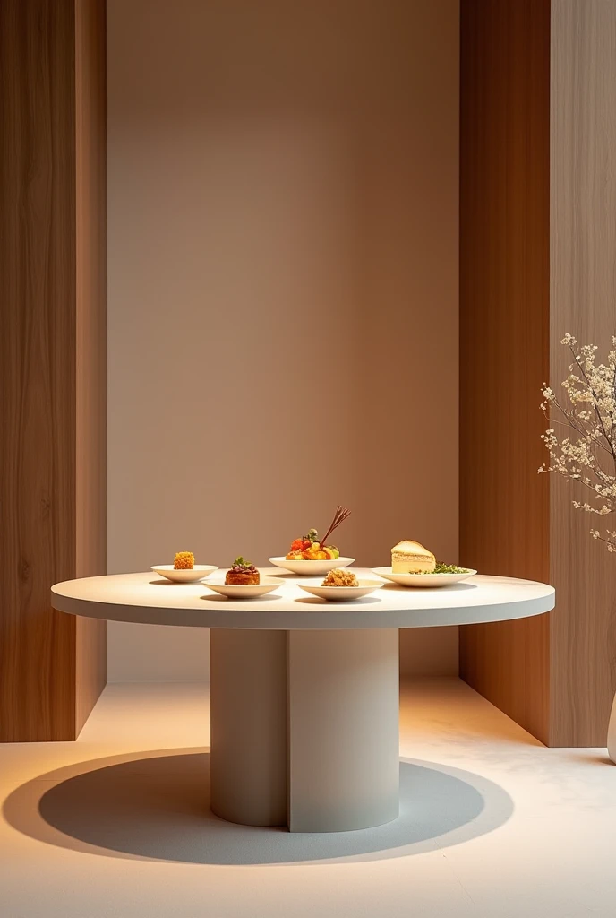 I want you to make me a position (mesa) for a fair, This table should contain elements related to Switzerland, It should be elegant and not so saturated, On that table there will be 4 dishes presented, a little more decoration 