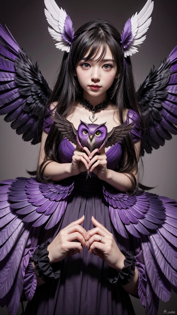 purple owl making a heart with its wings