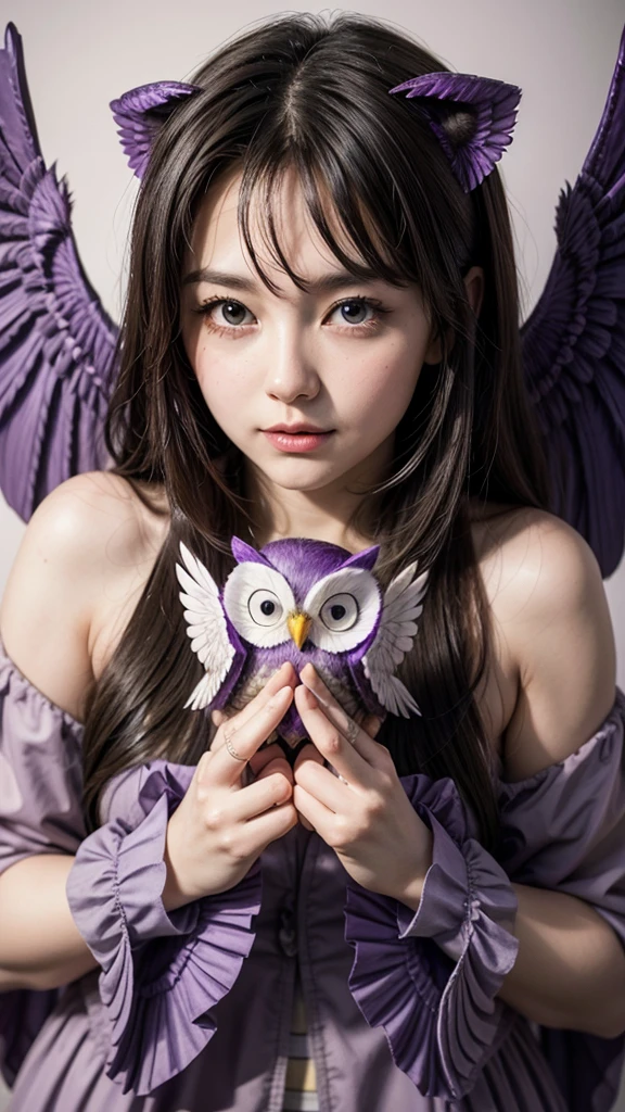 purple owl making a heart with its wings