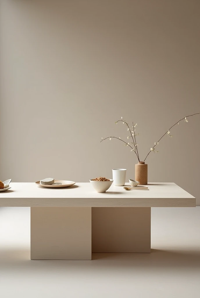 I want you to make me a position (mesa) Square, long for an exhibition, This table should contain elements related to Switzerland, It should be elegant and not so saturated, On that table there will be 4 dishes presented, a little more decoration 