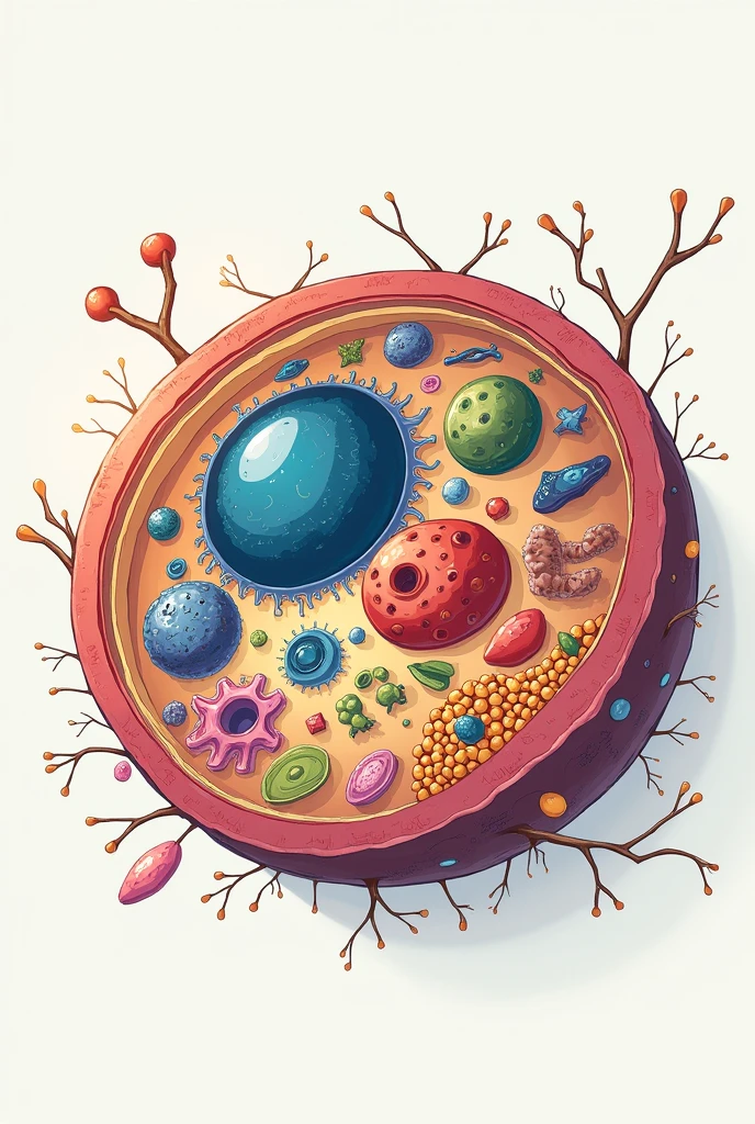 make me an illustration of the animal cell make it with 15 parts