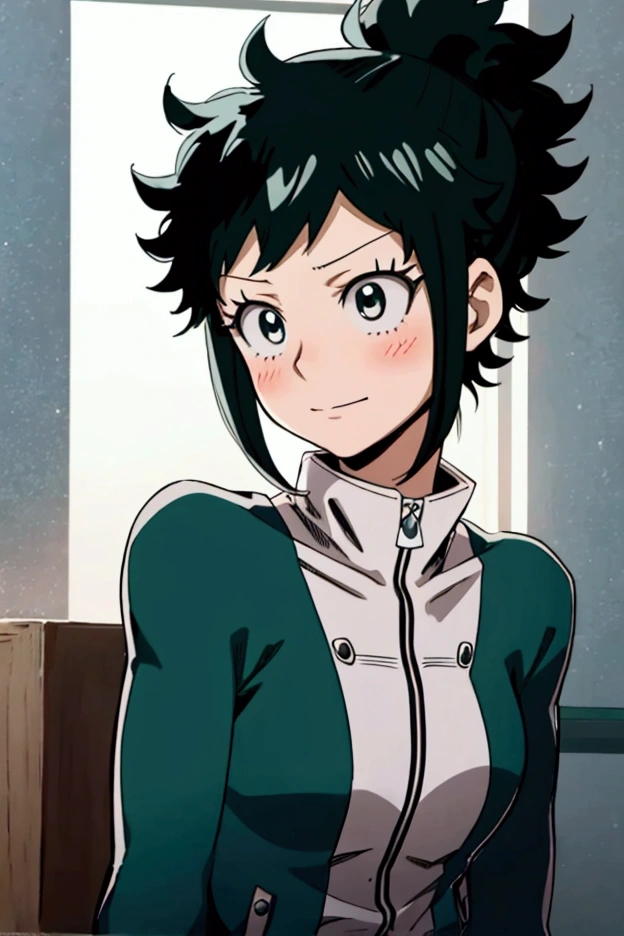 (inko midoriya),(BNHA),(young she is slim, pretty, and young woman who has short hair with a ponytail on the left side.)