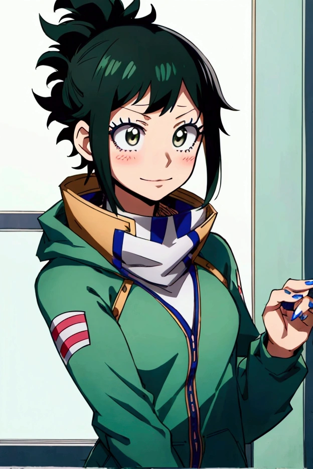 (inko midoriya),(BNHA),(young she is slim, pretty, and young woman who has short hair with a ponytail on the left side.)