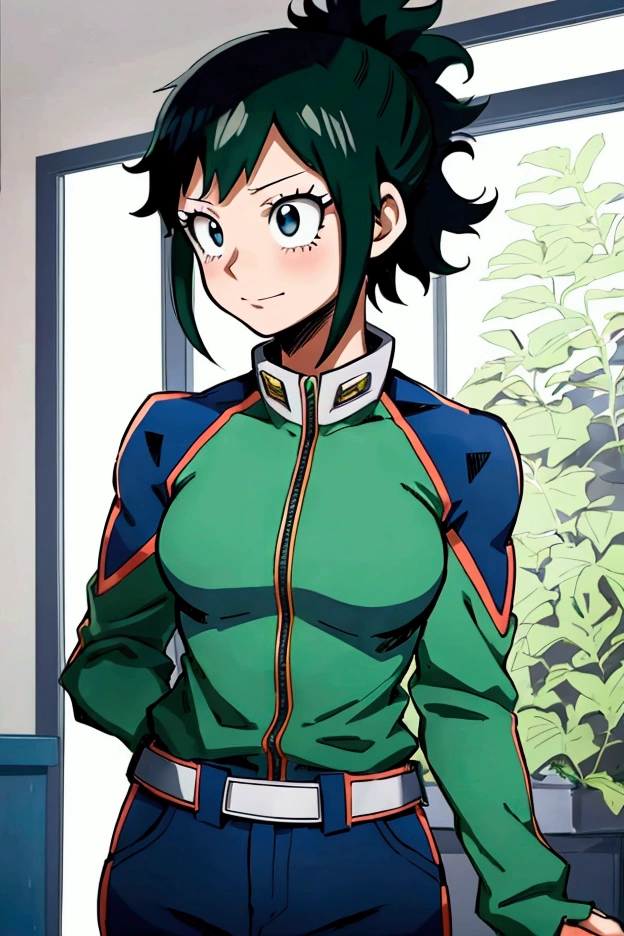 (inko midoriya),(BNHA),(young she is slim, pretty, and young woman who has short hair with a ponytail on the left side.)