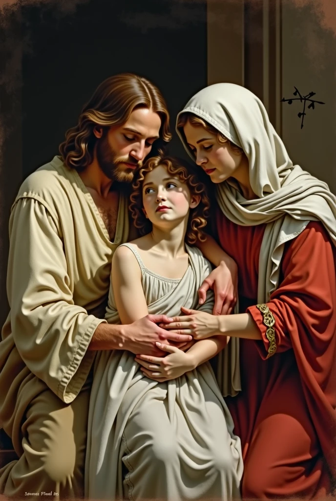 Jesus and Our Lady caring for a young girl
