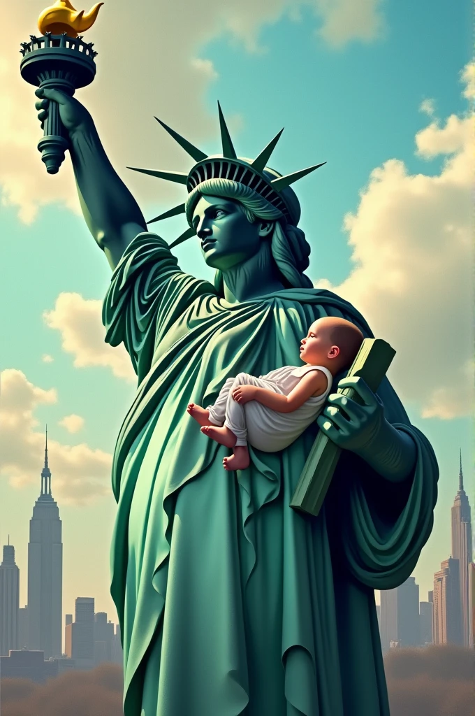 The Statue of Liberty holding a