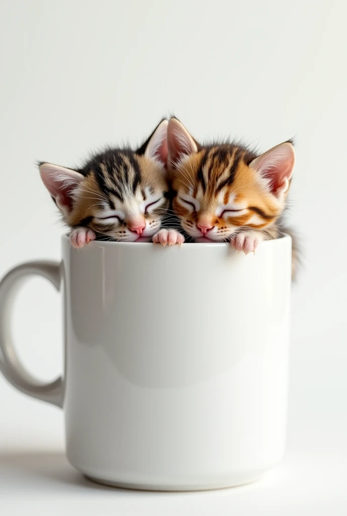 (photorealism:1.2), 2 tiny kittens inside a white mug, realistic photo, hyper realism