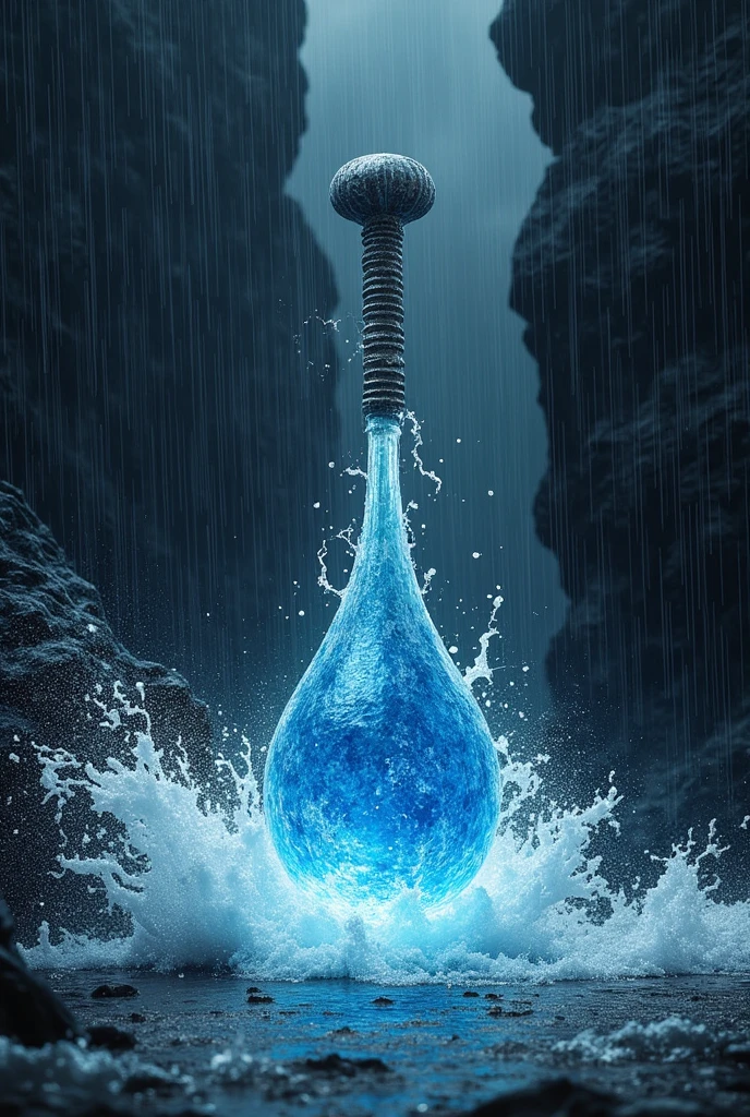 Water power symbol included whip on black rock with heavy rain and thunder weather condition with water