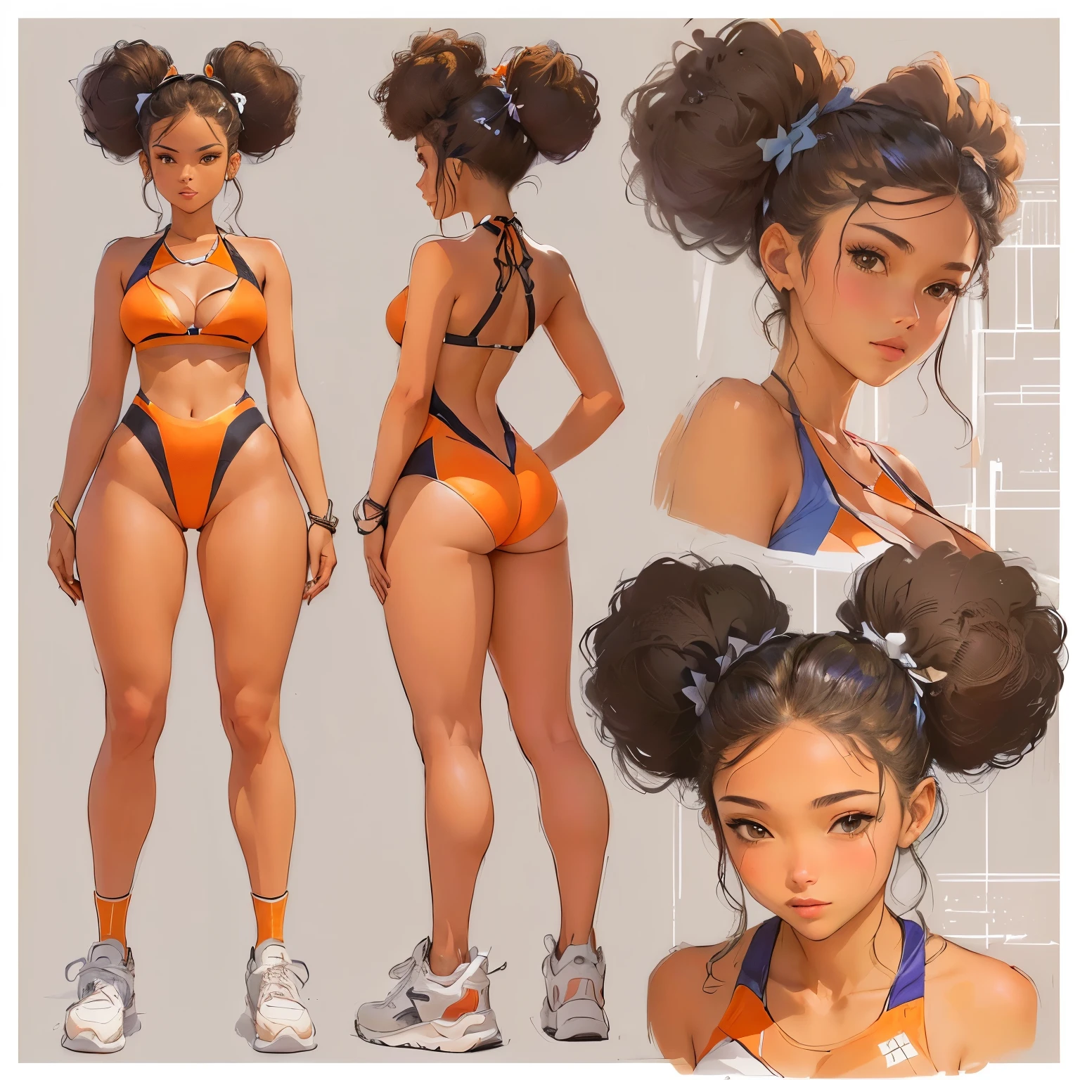 un dessin d'une femme en bikini et une paire de baskets, high quality conception de personnages, professional conception de personnages, highly detailed conception de personnages, artiste de personnage, Art conceptuel de dessin animé, le personnage est dans sa pose naturelle, conception de personnages art, art conceptuel professionnel, full body conception de personnages, style artistique de dessin animé, conception de personnages, art de référence, great conception de personnages, detailed conception de personnages