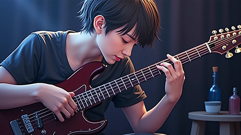 playing on guitar