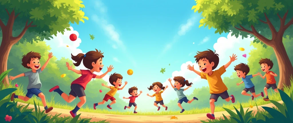 the image has children playing, but leave a free space centered in the image 