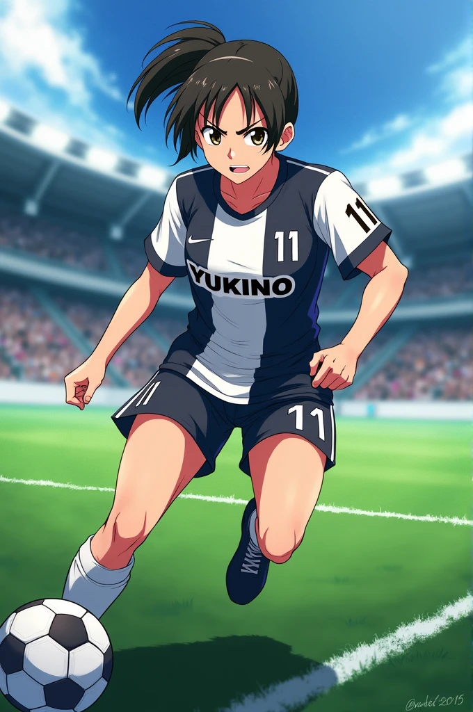 an anime football player with Jersey number 11 and player name YUKINO