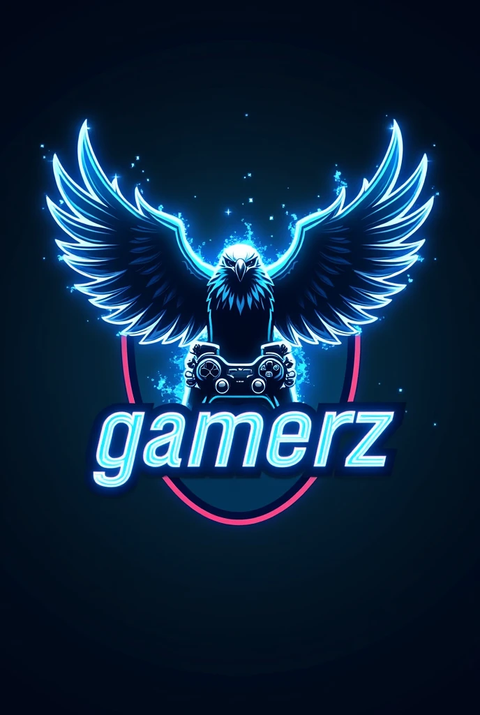 A sleek esports logo featuring a Eagle wielding a controller, bathed in electric blue hues, with the words "J36 GAMERZ" in bold lettering below.3d without Background