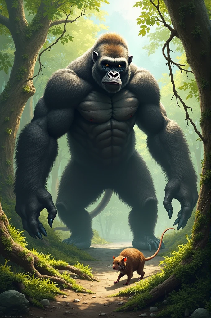 Gorilla plus rat body bilder in forest background