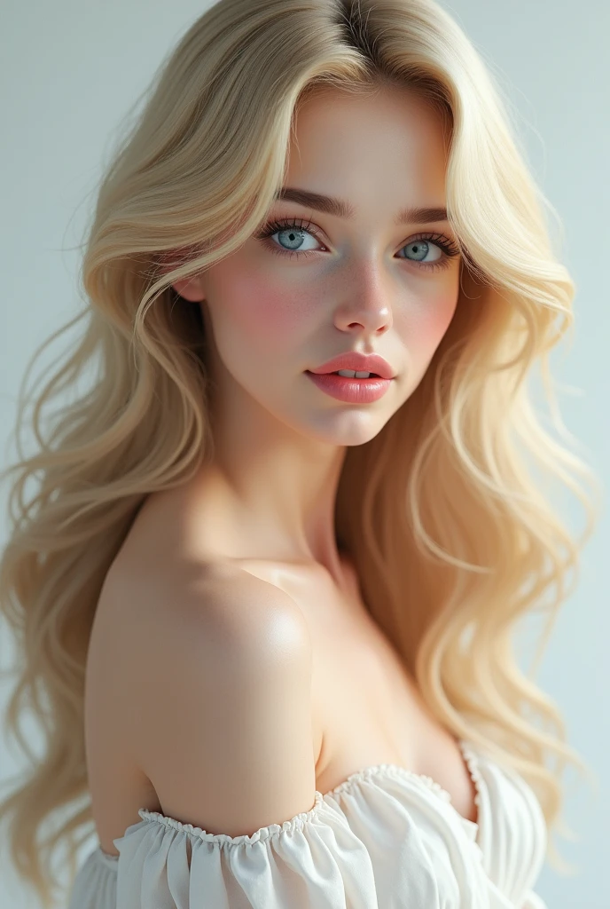  3d blonde hair and blue eyes with white dress 