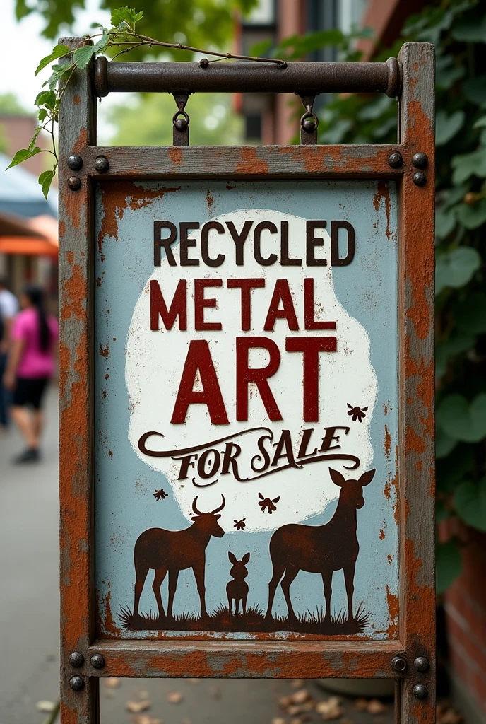 Recycled metal art for sale sign 
