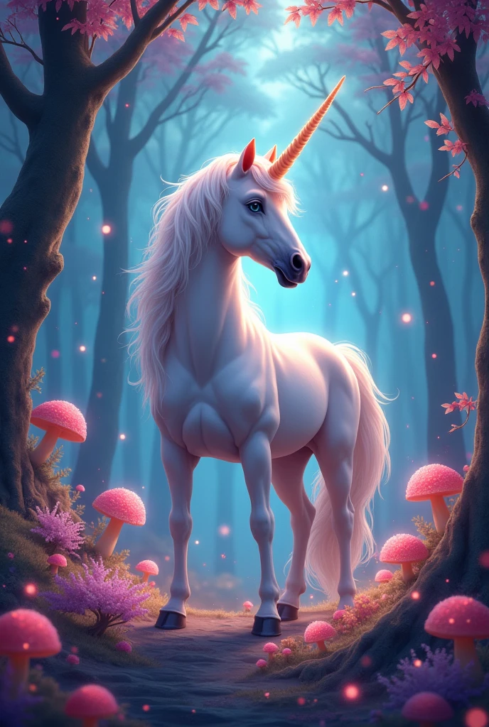 Unicorn in a very colorful forest