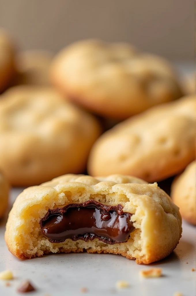 A batch of large, round butter cookies, filled with chocolate
