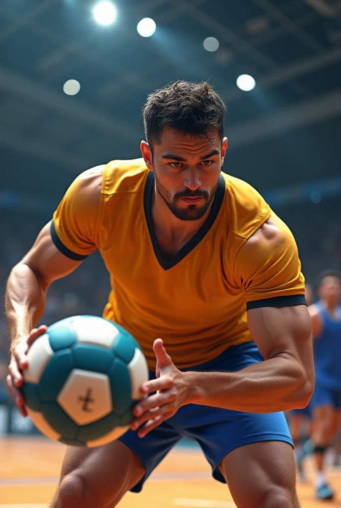 A person playing handball doing a chest pass