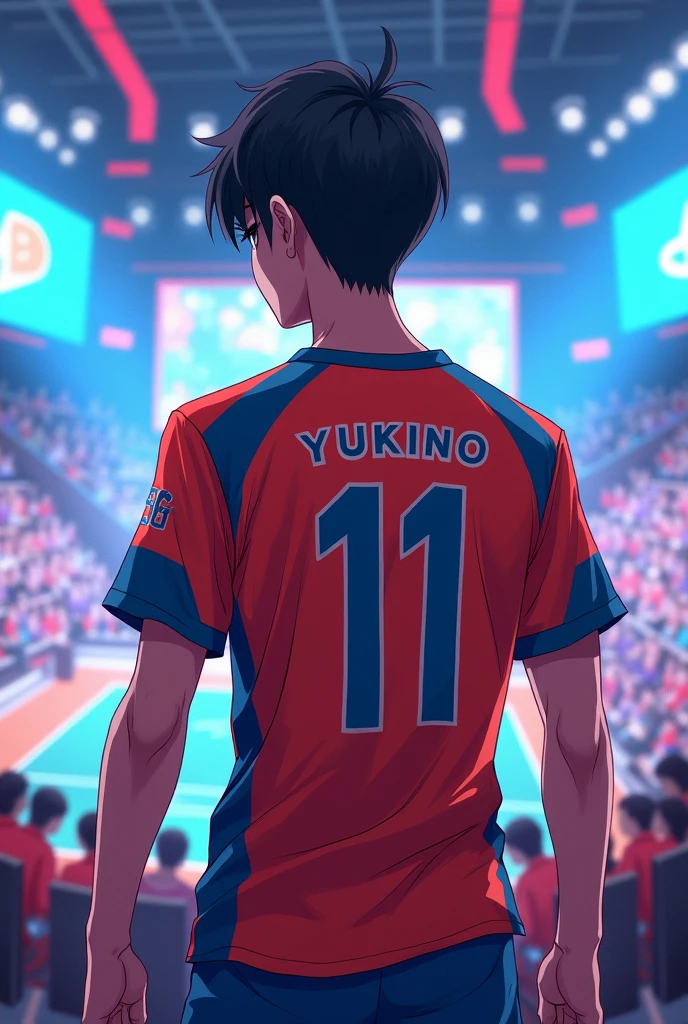 an anime esport player with Jersey number 11 and player name YUKINO a boy back side