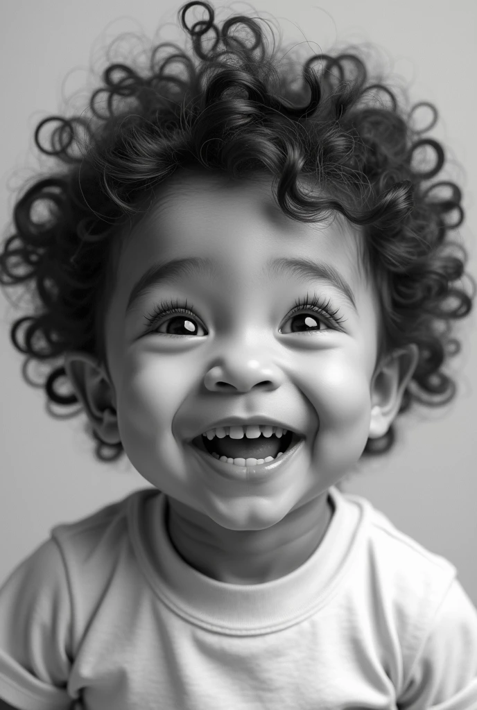 Child smiling in black and white hair