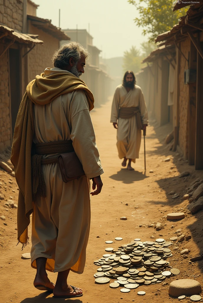man leaving money behind and following jesus