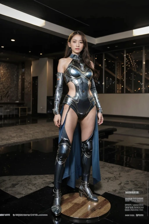 highest quality,ridiculous,Dramatic,Ms. Araf wearing a futuristic battle suit,2 female warriors,Very detailed details of the face,Real skin texture,HD Skin,Standing in a room filled with futuristic mechanical items, Still image of 007, Pageant rendering, Mechanical Elf, Luxury, Shoulders visible, Network mode, Still frame from movie - ar 16:9