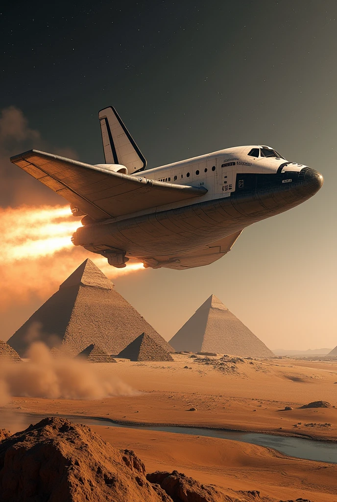 Photorealism, spaceshuttle hits pyramide of gizeh