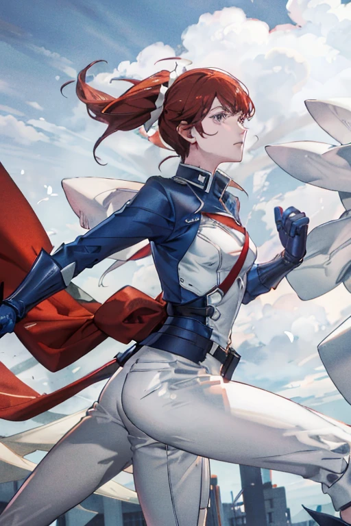 women, superhero in red clothes, white and blue, Panamanian clothing, Panama flag.