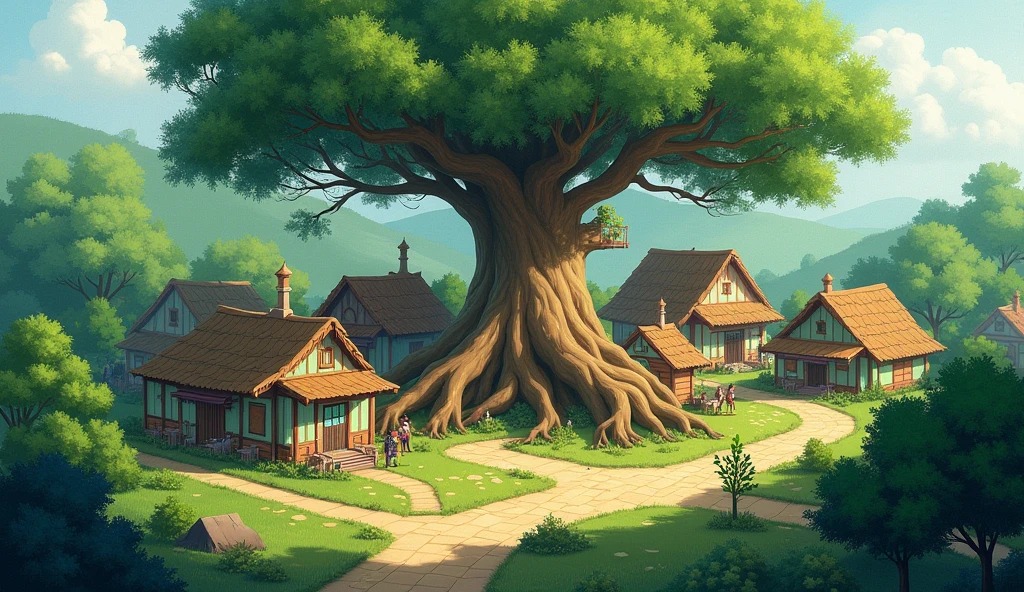 A small vilage with baniyan tree