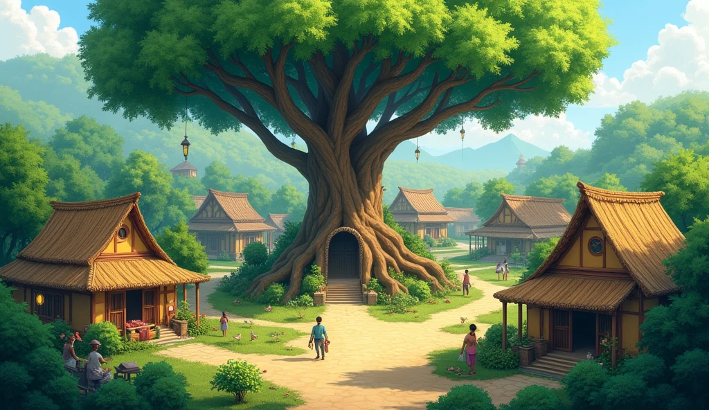 A small vilage with baniyan tree