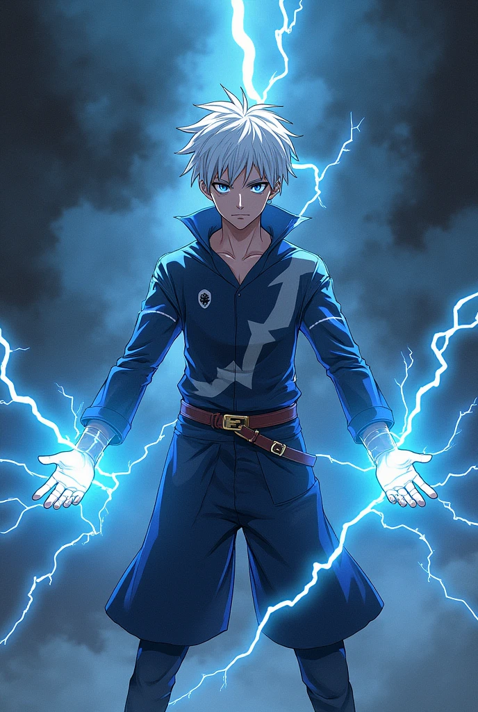  White haired boy Killua hunterxhunter holding lightning