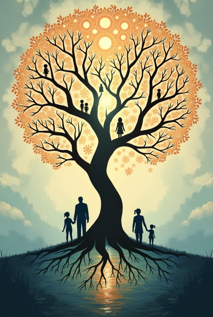 Systemic family constellation family tree relaxing mandalas, people on the branches