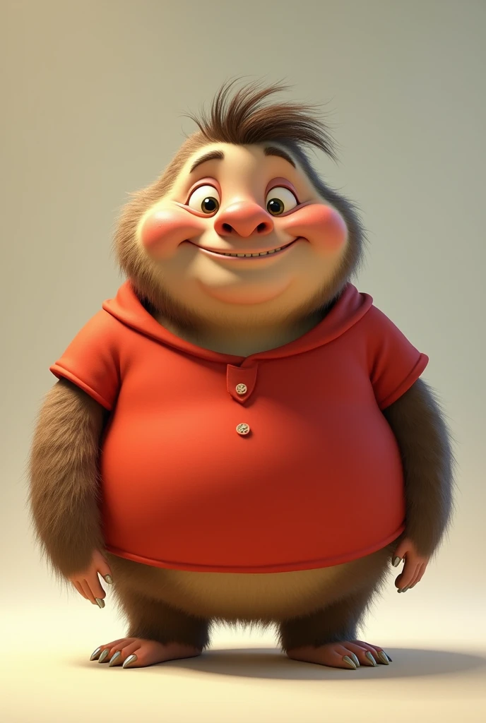Person around  he is plump and looks like sit from ice age and red shirt, short hair around 175 cm