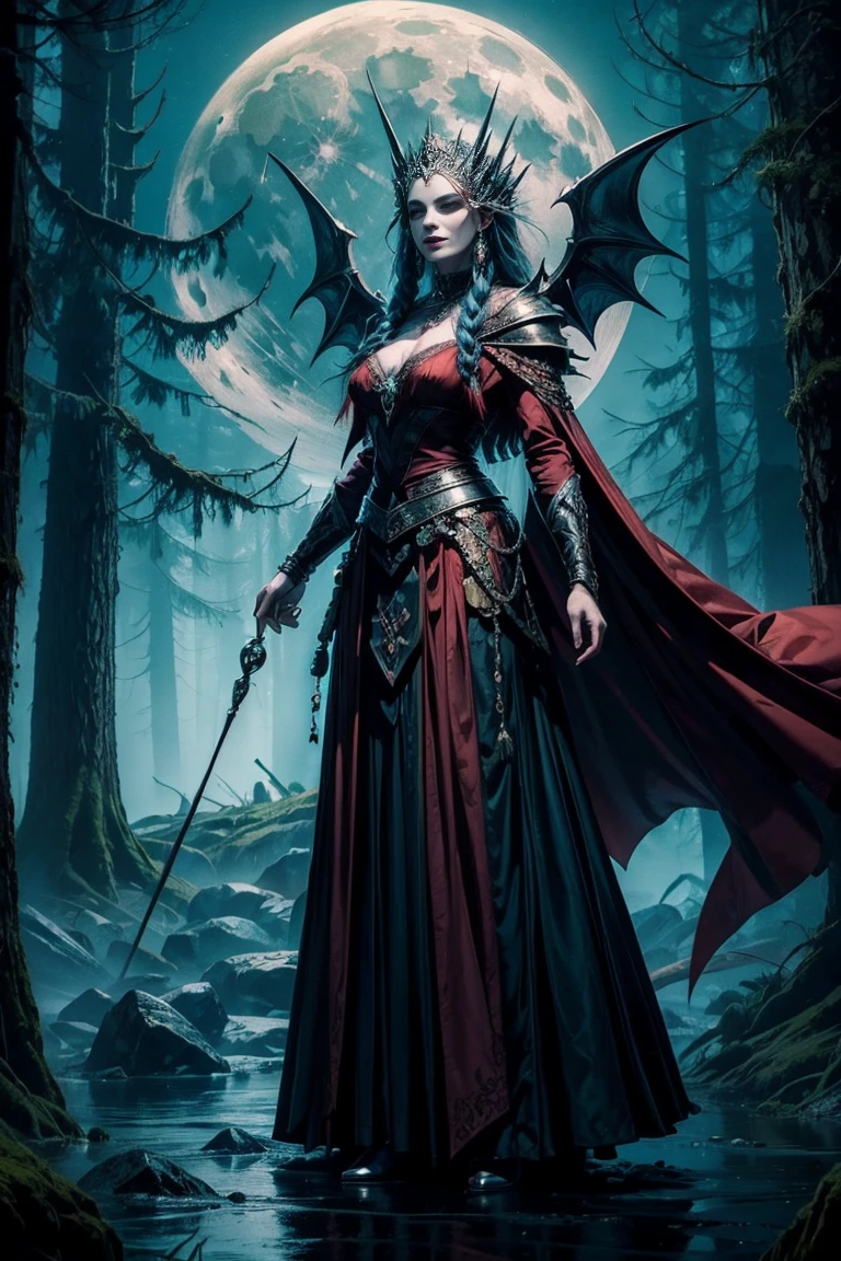 Illustrate a mythical creature that embodies the essence of Romanian culture and folklore. This creature could be inspired by the vampire, a figure from Romanian mythology, but with unique twists that reflect the country’s rich history and traditions. a mystical landscape, perhaps emerging from the foggy forests of Transylvania, surrounded by ancient castles and rolling hills, with the moon casting a soft, eerie glow. The creature should exude both power and mystery, symbolizing the resilience and spirit of the Romanian people.