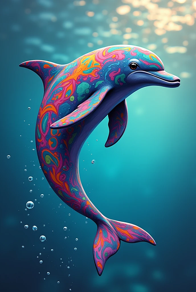 Logo showing art on a dolphin 