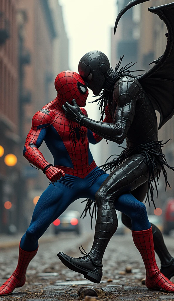 Spider-Man fights with every fiber of his being, trying to maintain control as the creature feeds his darkest doubts and fears. The villain, the enigmatic Mimic, absorbs and amplifies Peter's inner chaos, turning him into a devastating force. In the midst of the confrontation, Peter realizes that in order to defeat this threat, he will have to face the truth he fears most: the darkness within him. Retro comic style artwork, perfect composition,hyperrealistic,super detailed,high quality,sharp focus,studio photo,intricate details,highly detailed