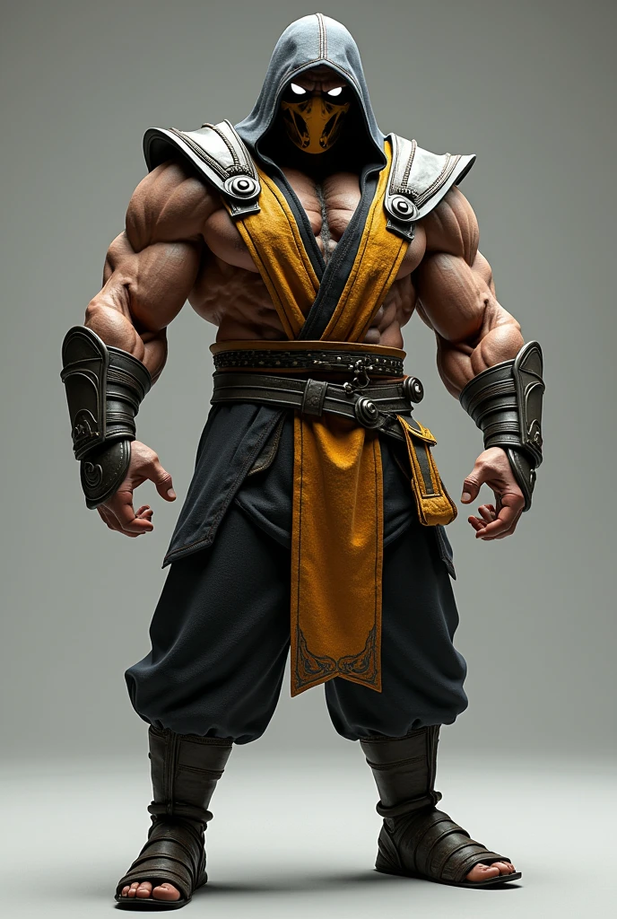 fully body, scorpion (mortal kombat) character's classic suit, eye white, standing in front of the camera, realisitic, a very muscular body in the renatosphere, epic 3D realism, swollen muscles, large fists, best in wlop, kan liu, daz3d, trends in CGsociety, estilo realisitic hiperdetalhado, completo cosplay, by Ric Nagualero, album, hyung tae kim, 8k, irreal engine 5, film composition, retratos realisitics hiperdetalhados, 3D game art, CG Society, Fantasyart, hd art of season, estética realisitic, cinematic lighting, border light, smooth light, border light de filme, fine glow, ultradetailed, 8k, uso realisitic de luz e cor, cinematic light, rendered in cinema4d 500–1000 AD -- ar 3:4- Niji 6