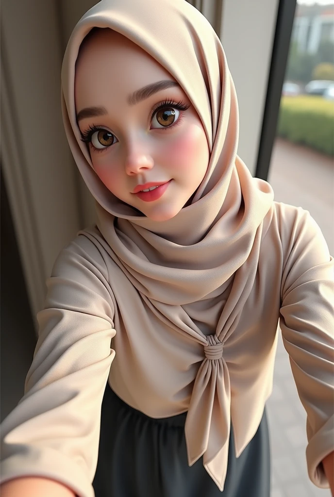 Malaysia,Muslim women,scarf,Black skirt,Ultra-high-definition images,Chest,摸着Chest,Upper body down,reality,whole body,Unbutton,Cleavage,Reality,Standing,Good shape,Real People,Short sleeve
