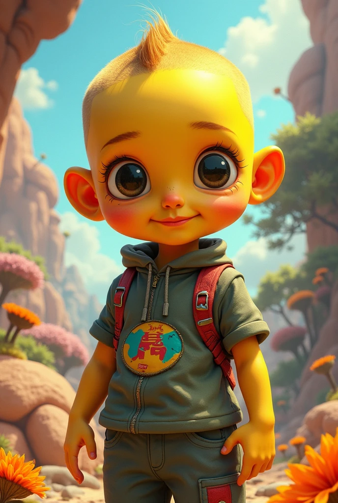 Yellow ??? around , buzz cut and yellow skin tone