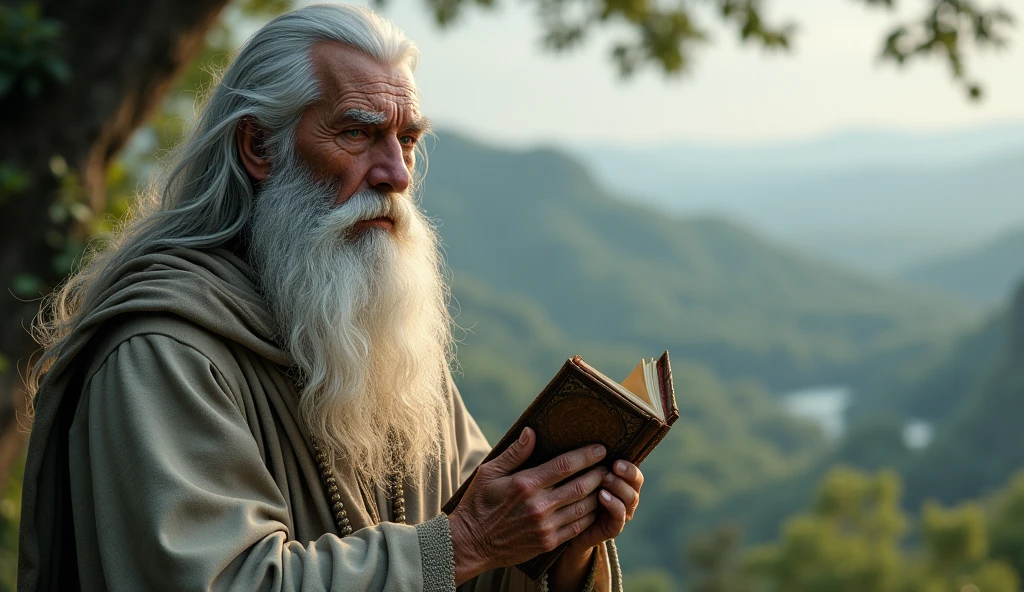 A wise old man with white hair and beard