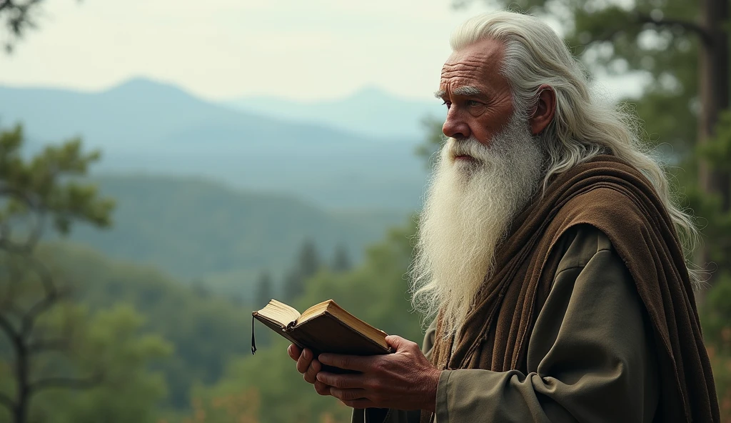 A wise old man with white hair and beard