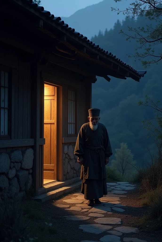 A bhuanese man entering a house at night