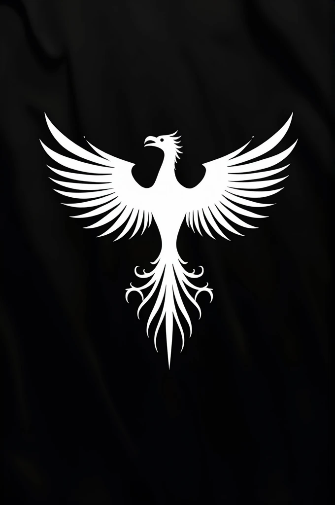 A black flag with a simply designed white phoenix rising up in the middle of the flag