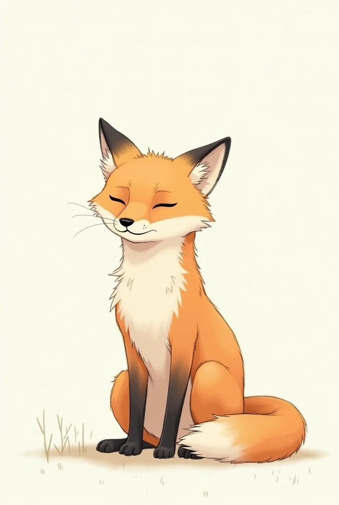 (illustration), orange fox, no expression, pale colors, faint and rough scribble lines, melancholic white background, adult drawing, realisitic, 2d, without much finishing, no rendering