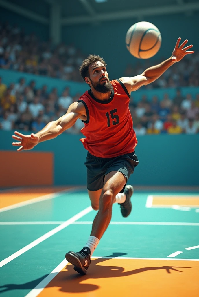 A person playing handball making a pass with one hand