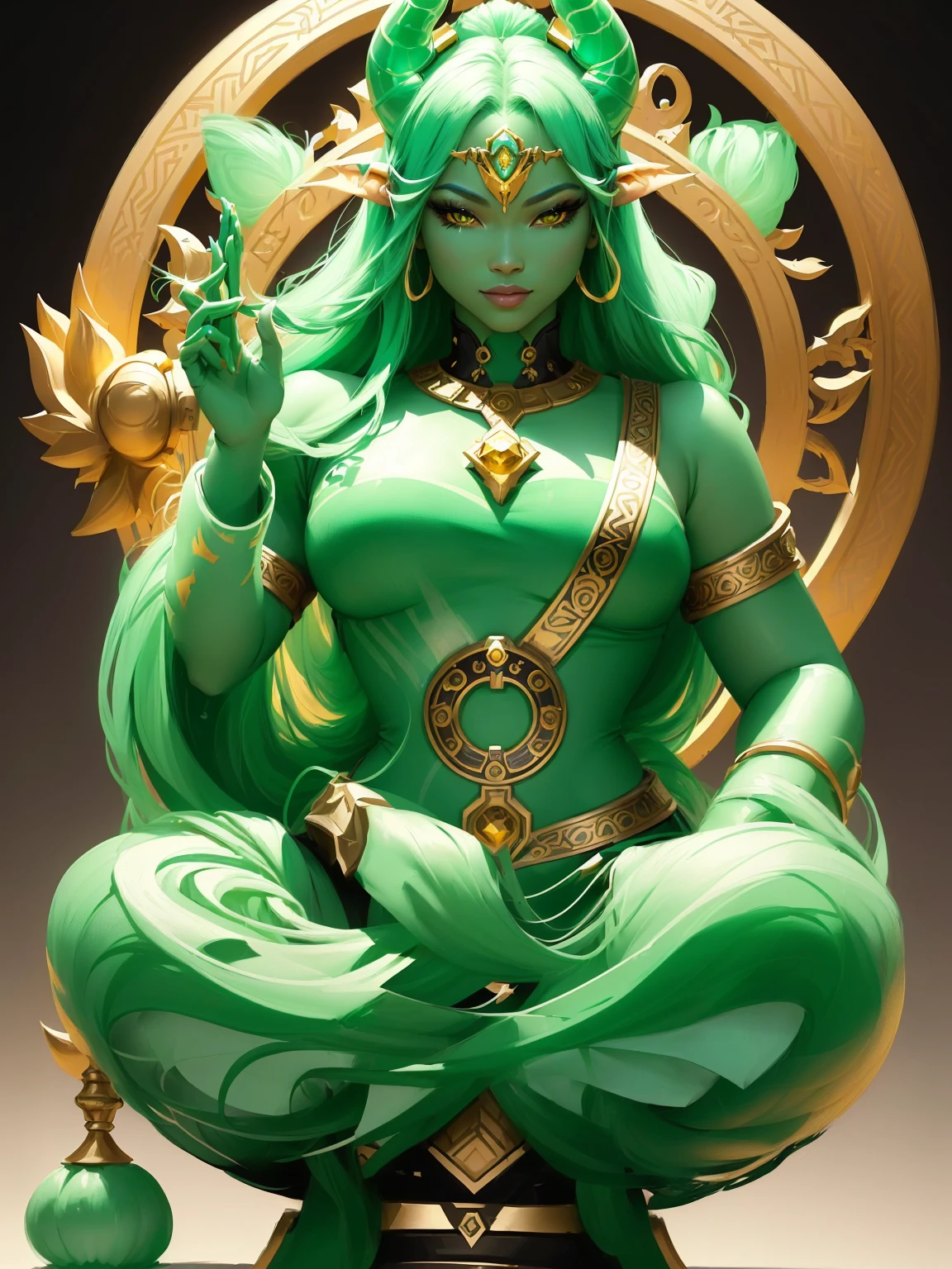 a woman with horns and a yellow background, Ross Draws 1. 0, Ross Draws 2. 0, rossdraws | afrofuturism, beautiful character painting, retrato de rossdraws, :: rossdraws, Ross Draws 2. 5, inspirado em Rossdraws, portrait of an elf queen, vibrant rossdraws cartoon, artgerm e rossdraws